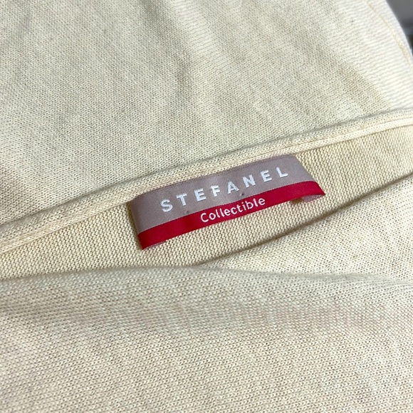 Cream Knit Top Women’s Size Small Stefanel Collectible Unique Split Long Sleeve - Picture 2 of 8